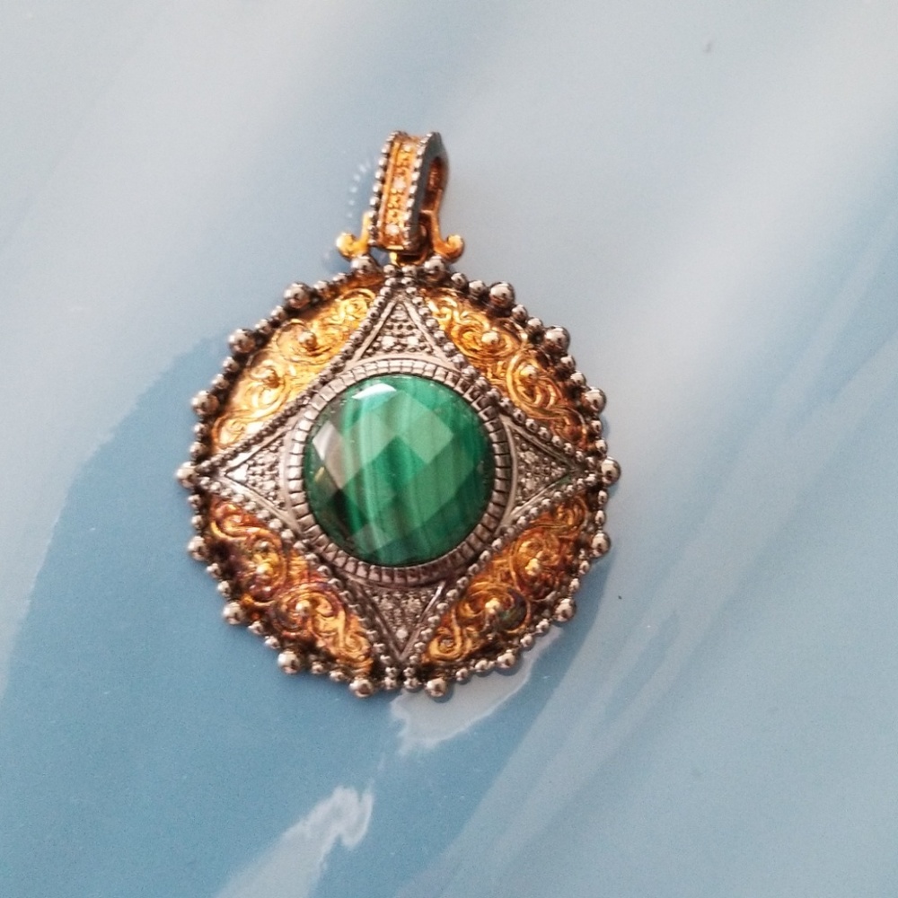 Malachite Diamond Accent Rhodium Plated Enhancer